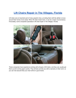 Lift Chairs Repair in The Villages, Florida