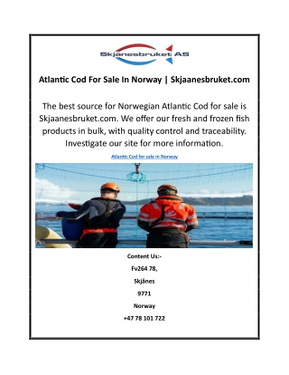 Atlantic Cod For Sale In Norway
