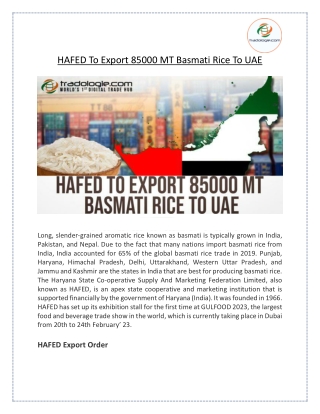 HAFED To Export 85000 MT Basmati Rice To UAE