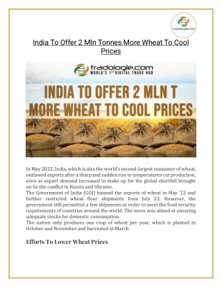 India To Offer 2 Mln Tonnes More Wheat To Cool Prices