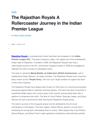 rajasthan royals