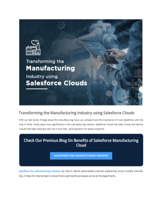 Transforming the Manufacturing Industry using Salesforce Clouds