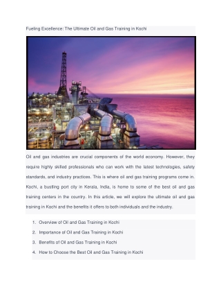 Fueling Excellence: The Ultimate Oil and Gas Training in Kochi
