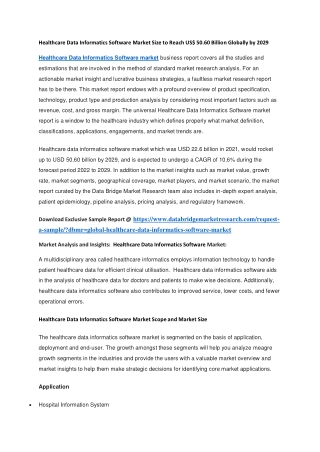 Healthcare Data Informatics Software Market Size to Reach US 50.60 Billion Globally by 2029