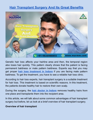 Hair Transplant Surgery And Its Great Benefits