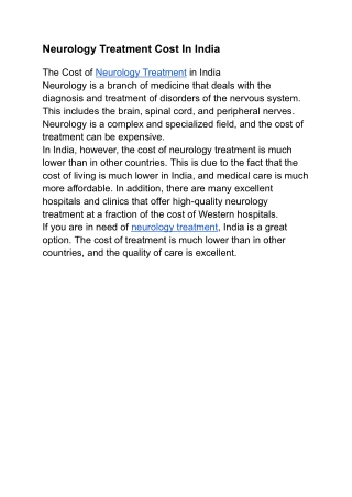 Neurology Treatment Cost In India