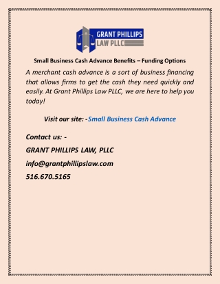 Small Business Cash Advance Benefits  Funding Options