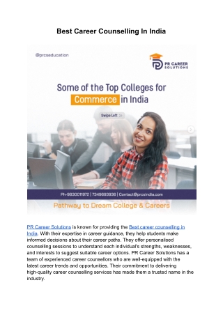 Best Career Counselling In India | PR Career Solutions