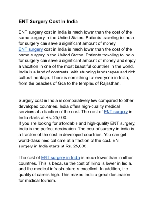 ENT Surgery Cost In India