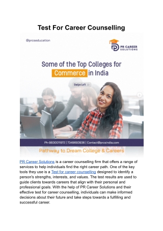 Test For Career Counselling | PR Career Solutions
