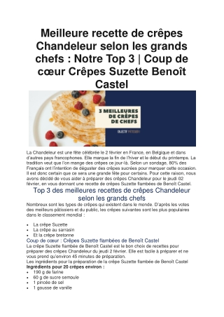 Meilleure recette de crêpes Chandeleur selon les grands chefs