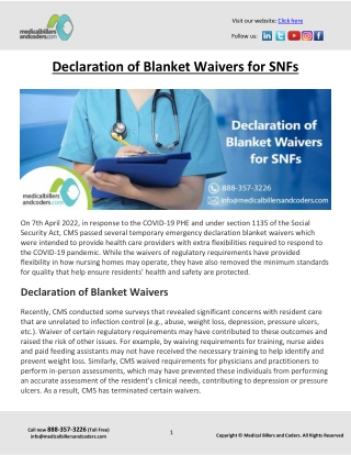 Declaration of Blanket Waivers for SNFs