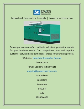 Industrial Generator Rentals  Powersparrow.com