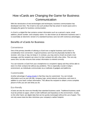 How vCards are Changing the Game for Business Communication