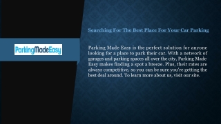 Searching For The Best Place For Your Car Parking