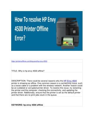 Why is hp envy 4500 offline?