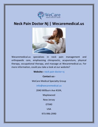 Neck Pain Doctor Nj  Wecaremedical.us