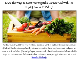 Know the ways to boost your vegetable garden yield with the help of benedict t palen jr