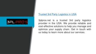 Trusted 3rd Party Logistics In Usa  3plpros.net