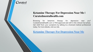 Ketamine Therapy For Depression Near Me  Curatedmentalhealth.com