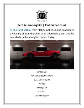 Rent A Lamborghini | Platinumet.co.uki