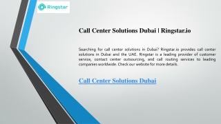 Call Center Solutions Dubai  Ringstar.io