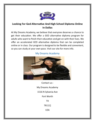 Looking For Ged Alternative And High School Diploma Online In Dallas