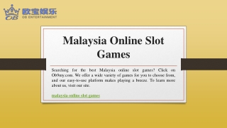 Malaysia Online Slot Games | Ob9my.com