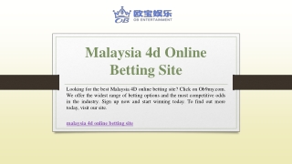 Malaysia 4d Online Betting Site | Ob9my.com