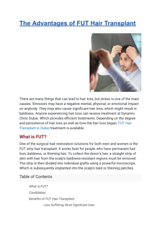 The Advantages of FUT Hair Transplant