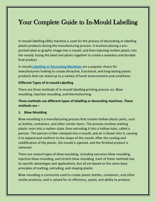 Your Complete Guide to In-Mould Labelling