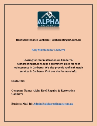 Roof Maintenance Canberra | Alpharoofingact.com.au