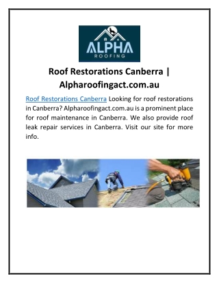 Roof Restorations Canberra | Alpharoofingact.com.au