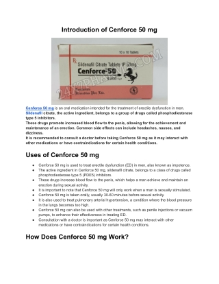 Cenforce 50 mg Sildenafil Citrate Tablets