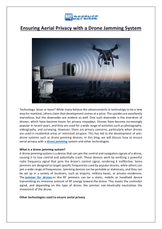 Ensuring Aerial Privacy with a Drone Jamming System