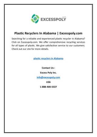 Plastic Recyclers In Alabama | Excesspoly.com