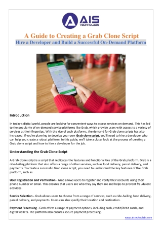A Guide to Creating a Grab Clone Script Hire a Developer and Build a Successful On-Demand Platform