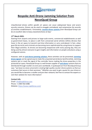 Bespoke Anti-Drone Jamming Solution from NovoQuad Group