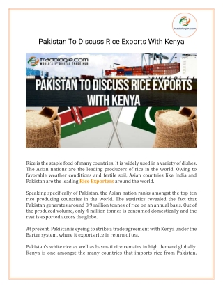 Pakistan To Discuss Rice Exports With Kenya