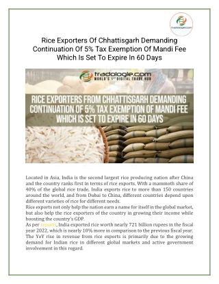 Rice Exporters Of Chhattisgarh Demanding Continuation Of 5