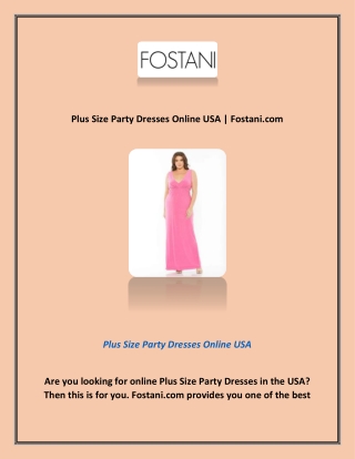Plus Size Party Dresses Online USA | Fostani.com