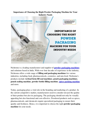 IMPORTANCE OF CHOOSING THE RIGHT POWDER PACKAGING MACHINE FOR YOUR INDUSTRY NEEDS.