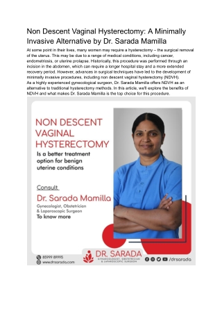 Non Descent Vaginal Hysterectomy_ A Minimally Invasive Alternative by Dr