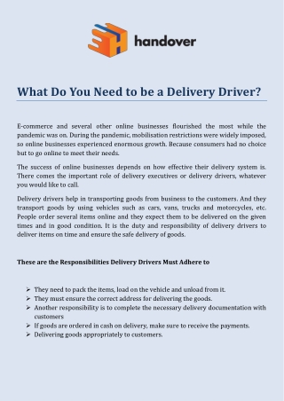 What Do You Need to be a Delivery Driver?