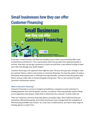 Small businesses how they can offer Customer Financing