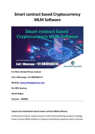 Smart contract based Cryptocurrency MLM Software