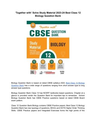 ‘Together with’ CBSE Class 12 Biology Question Bank for Session 2023- 2024