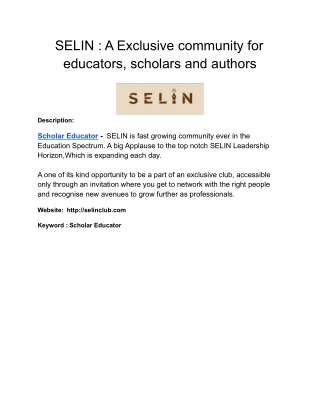 SELIN _ A Exclusive community for educators, scholars and authors