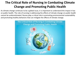 The Role of Nursing in Climate Change Prevention and Public Health