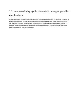 10 reasons of why apple risen cider vinegar good for eye floaters